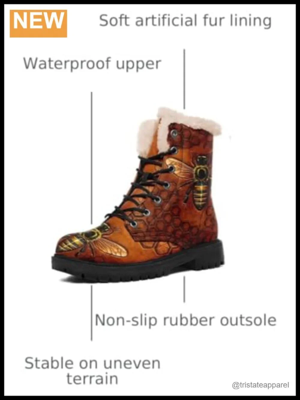 Women's Lace-Up Ankle Boots with Faux Fur Lining, Warm Winter Snow Shoes,